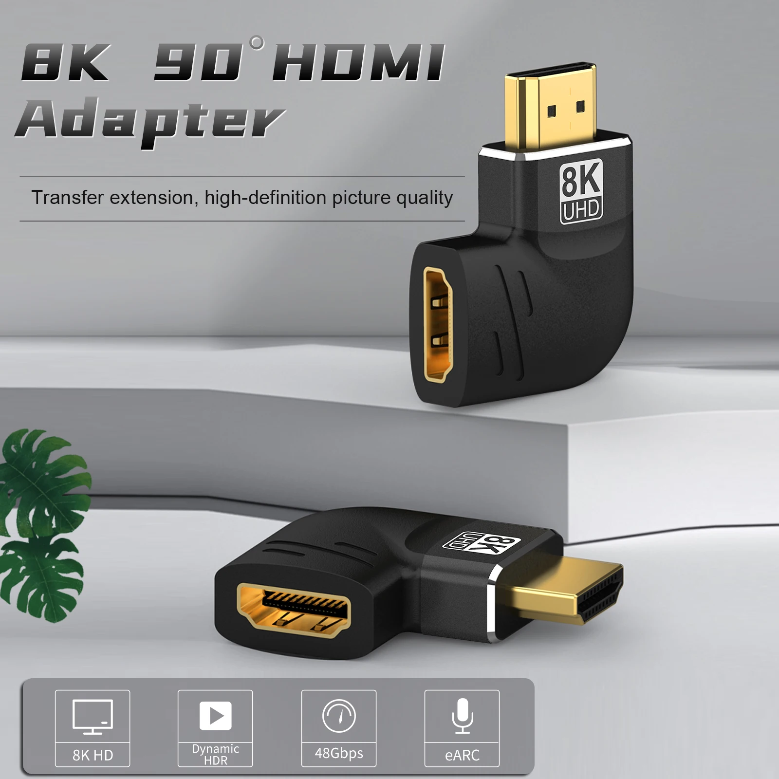 Adaptador hdmi2.1 macho a hembra 8K 60Hz 4K 120Hz convertidor de curva lateral de 90/270 grados 48Gbps para proyector de Monitor de escritorio portátil