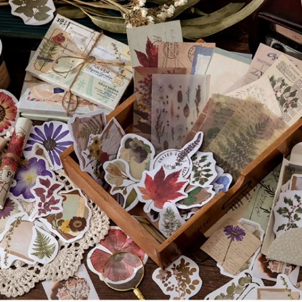 

Waterproof Vintage Stationery Stickers Butterfly Flowers Creative Plant Series Stickers Decorative Adhesive Cartoon