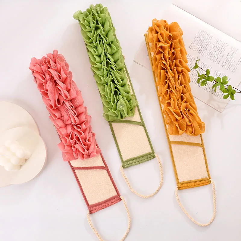 2 in 1 Double Side Bath Towel Exfoliating Back Scrubber Bath Belt Towel Deep Clean Body Cleaning Washcloth Rear Scrub Bath Tools