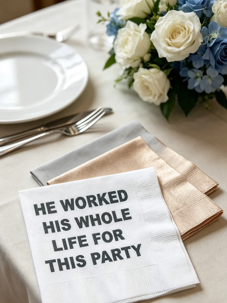Personalized Happy Retirement Cocktail Napkins Gold Foil Stamped Disposable Paper Napkins Custom Name Date Multi Sizes
