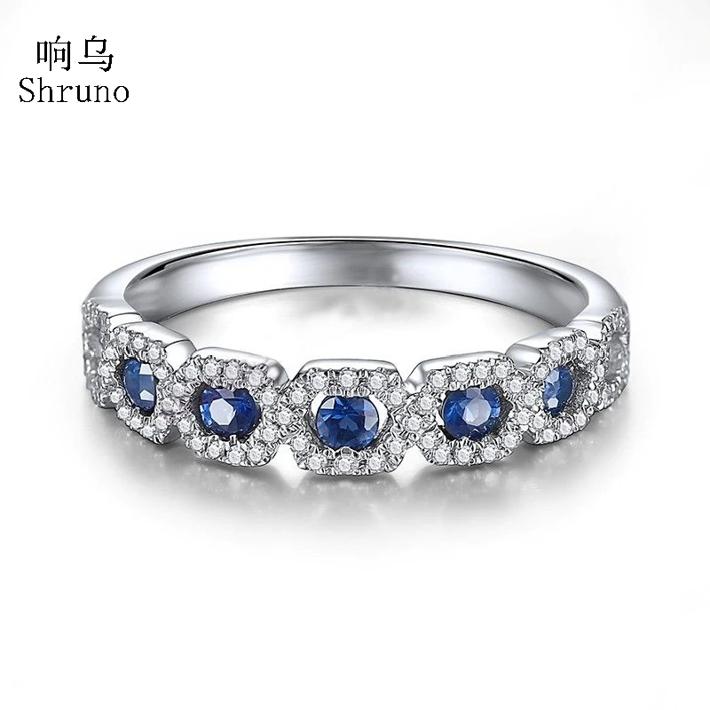 

Shuno AU750 Real 18K White Gold 0.65ct Natural Sapphires Diamonds Engagement Wedding Ring For Women Gemstone Unique Fine Jewelry