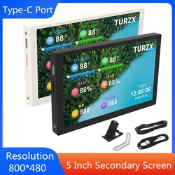 5 Inch IPS Type-C Secondary Screen Mini USB PC Display 800x480 CPU GPU RAM HDD Monitor Music Spectrum Analysis Display No AIDA64