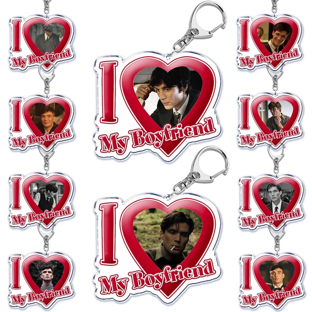 Red Heart I Love My Boyfriend Cillian Murphy Acrylic Key Chain Pendant Bf Oppenheimer Key Ring Keychains for Bag Pendant Gift