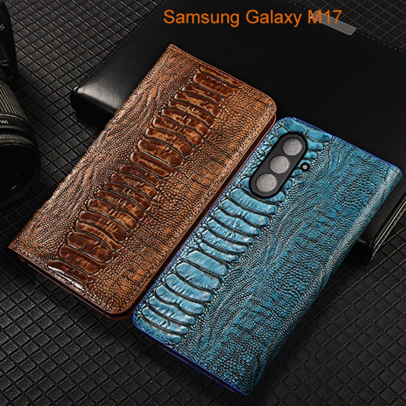 

Ostrich Pattern Genuine Leather Flip Case For Samsung Galaxy M07 M17 Phone Cover Card Cases Scratch Proof