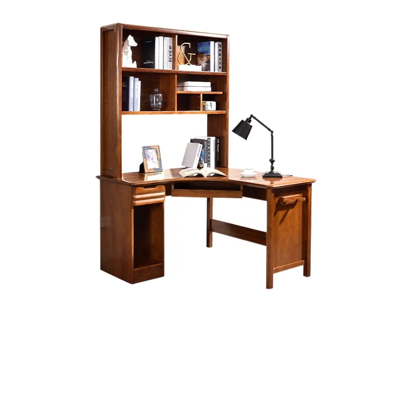 

All solid wood corner desk household bookshelf integrated bedroom walnut Chinese computer desk