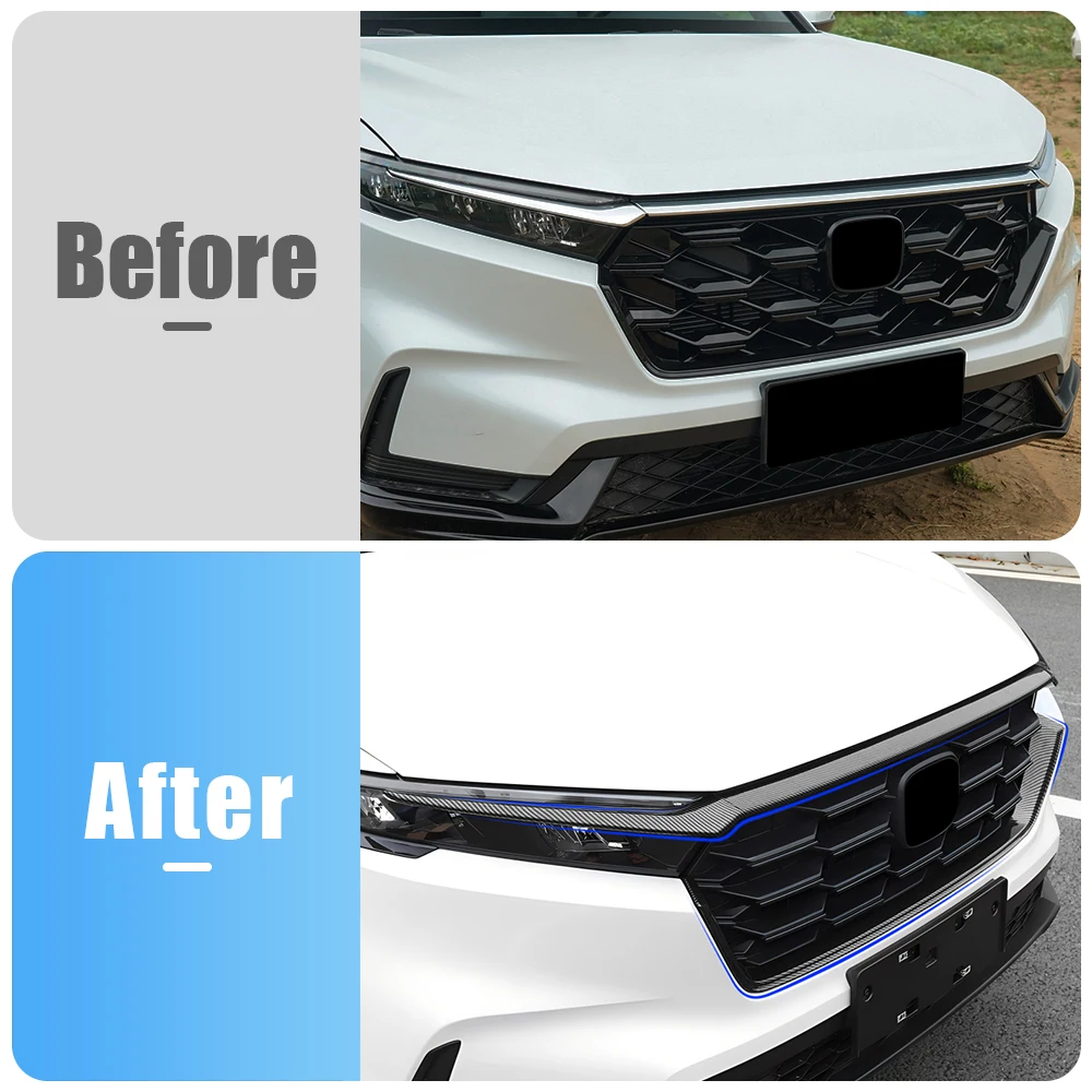 Car Accessories For Honda CR-V CRV 6th Gen 2023 2024 2025 Hybrid ABS Front Bumper Center Grill Decor Frame Cover Trim Stickers