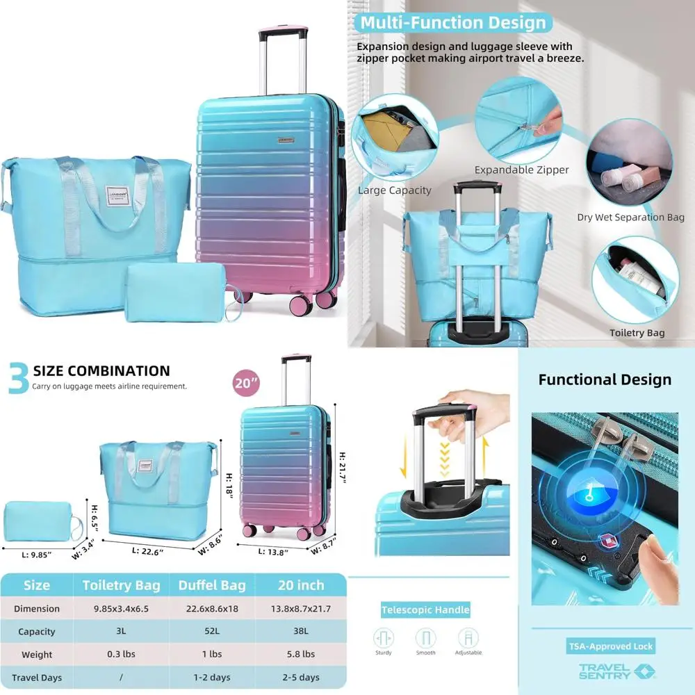 

Набор чемоданов с твердым спиннером из 3 предметов, 20-дюймовая ручная кладь, одобренная авиакомпанией, материал ПК + АБС-пластик, чемодан большой вместимости