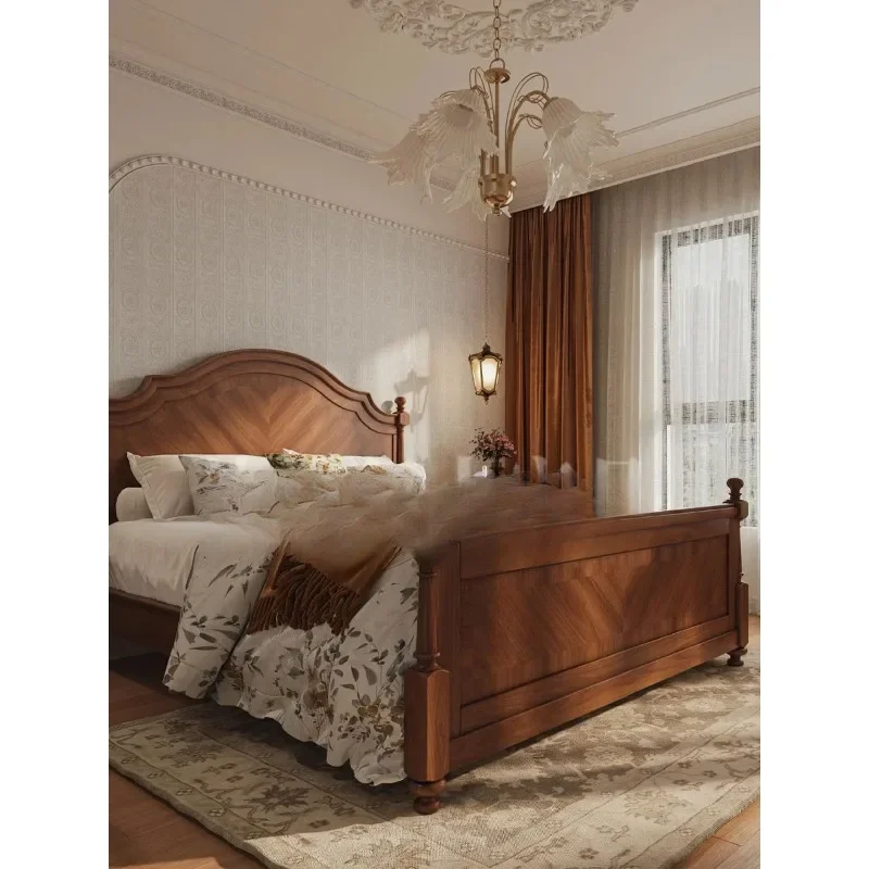 American antique solid wood bed household bedroom 2 meters 1.8 double bed French retro small apartment 1.5 single bed