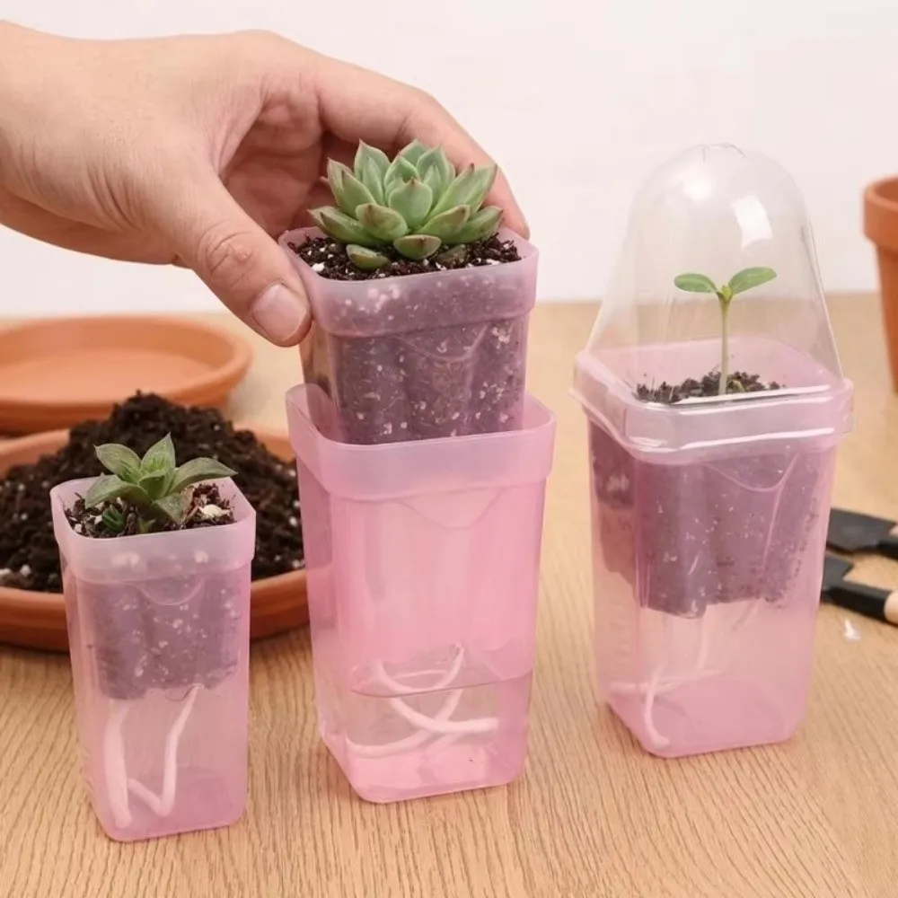 Plastic Self-Watering Flower Pots Double-Layer Structure Root View Transparent Plant Pots Hydroponic Planters Desktop Planting