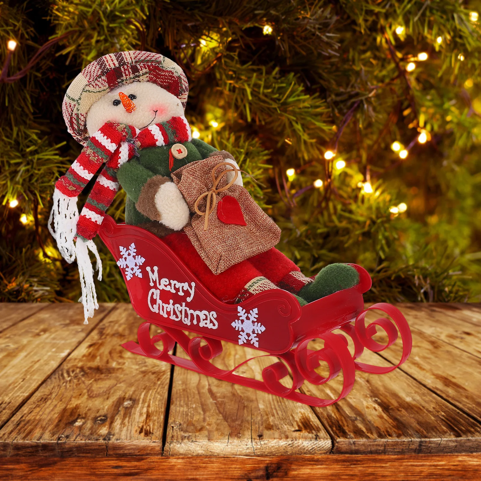 

1pcs Snowman Sleigh Ornament Rustic Holiday Sled Indoor Decoration For Home Mall Party Christmas Tree Decor Sleigh Pendant