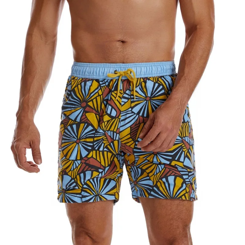 quick-drying beach pants striped European and American printed washed fabric swimming trunks cross-border casual shorts DM100