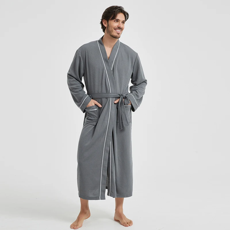 Soft Terry Towel Couple Bathrobe Long Hotel Robe Men Dressing Gown Long Sleeve Water Uptake Sleep Lounge Nightgown With Pocket