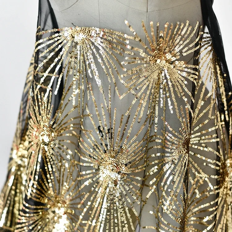 White Embroidered Gold Sequin Lace Fabric For Wedding Dresses Clothing Home Decoration Handmade Accessories