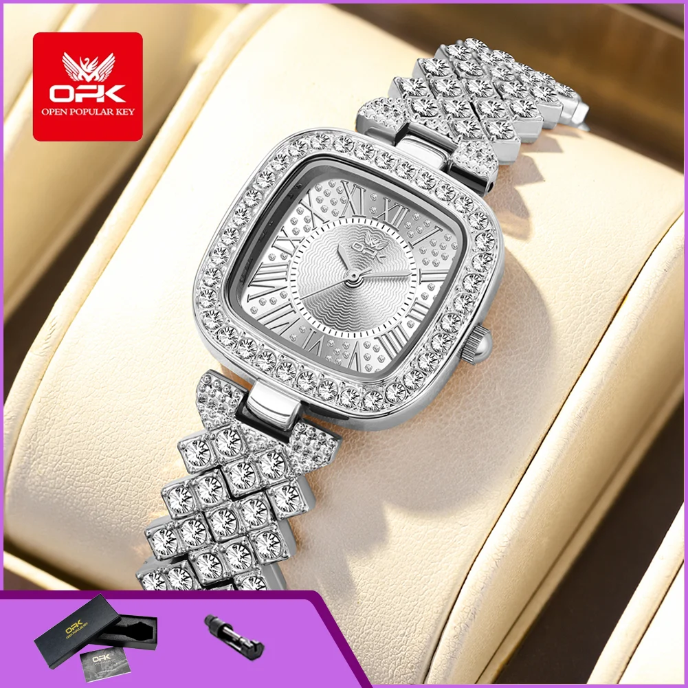 OPK 6048 Elegant Women's Dress Wristwatch High Quality Full Diamond Waterproof Luxury Ladies Hand Clock Original Quartz Watches