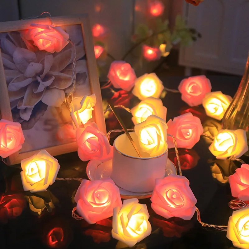 3M 20LEDs Artificial Rose Flower String Light Battery Powered Fairy Wedding Garland Lights for Home Party Holiday Bedroom Decor