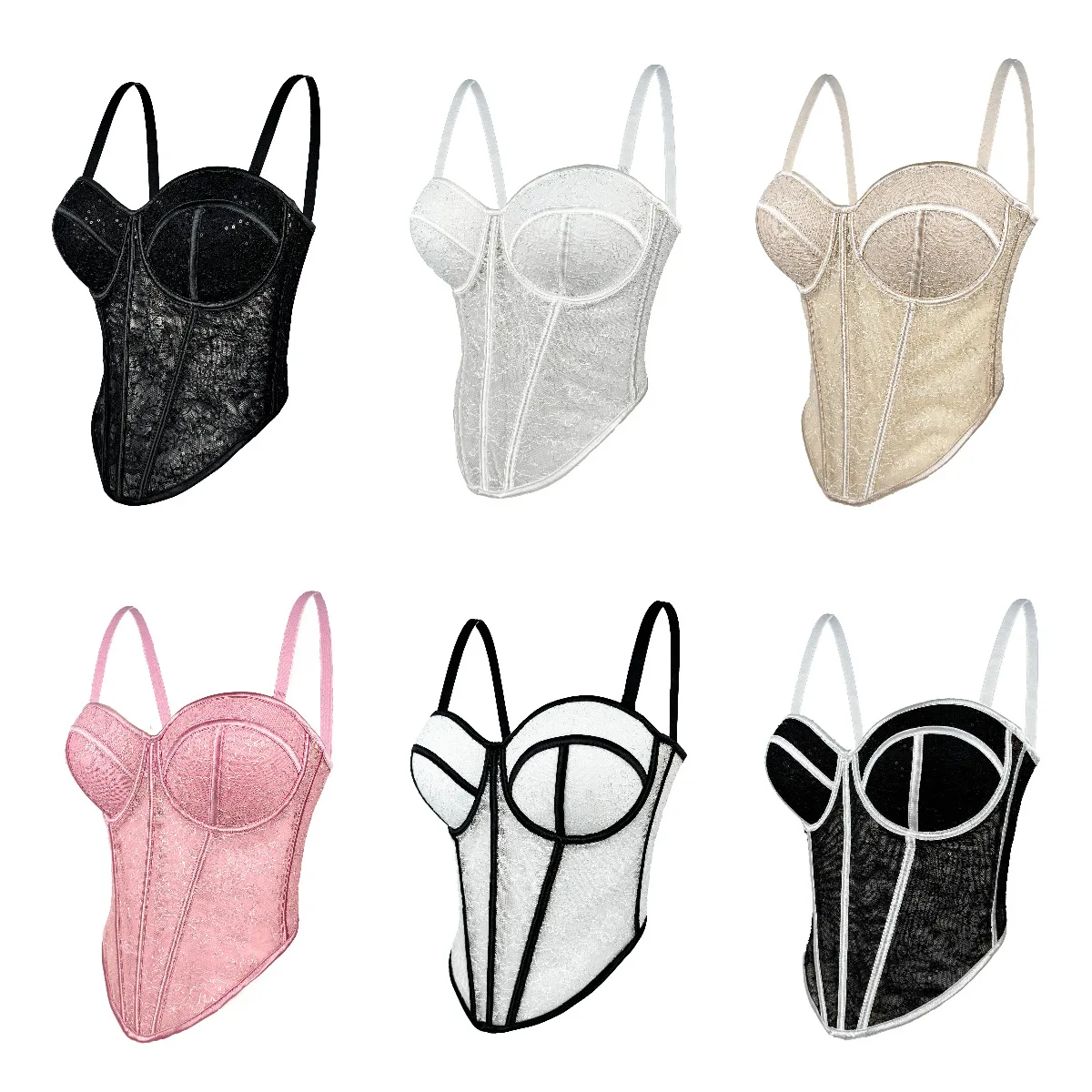 

Womens Lace Mesh Sexy Corset Top Bra Vintage Open Back Boned Top Going Out Party Crop Top Bralette for Women Slim Shapewear Tops