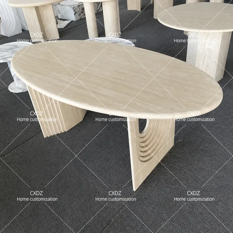 Natural Travertine Dining Table Minimalist Oval Marble High End Creative Stone Furniture for Modern Home Kitchen