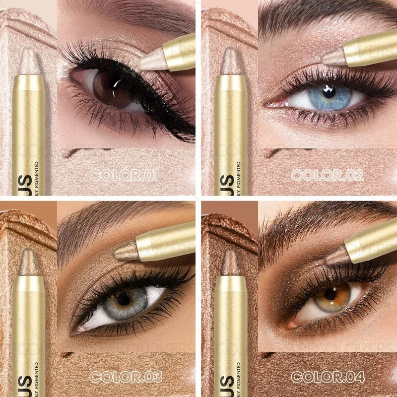 Lápiz de sombra de ojos de tubo dorado multicolor, reflejos de ojos, ilumina los ojos, resistente al agua y al sudor, cosméticos para ojos
