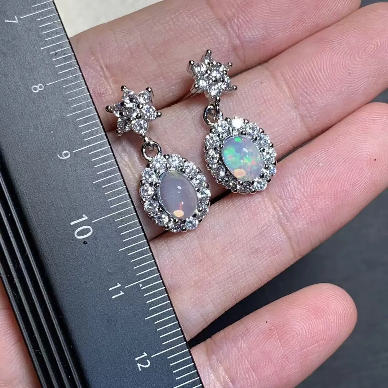 Oval  Natural Opal Stud Earrings For Women 925 Sterling Silver Vintage Femme Gift Fine Jewelry Stone