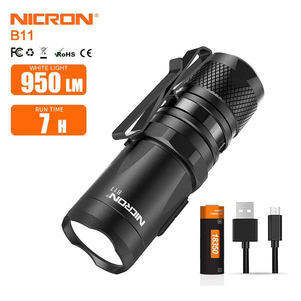 NICRON Flashlight B11 10W 950lumen Mini Pocket LED Flashlight usb Led Light 6 Modes Torch Waterproof USB Rechargeable Torch Lamp