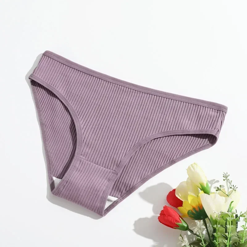 Seamless Panties Ribbed Cotton Briefs Ladies Low Waist Bikini Panty Sports Underwear Girls Breathable Solid Color Underpants