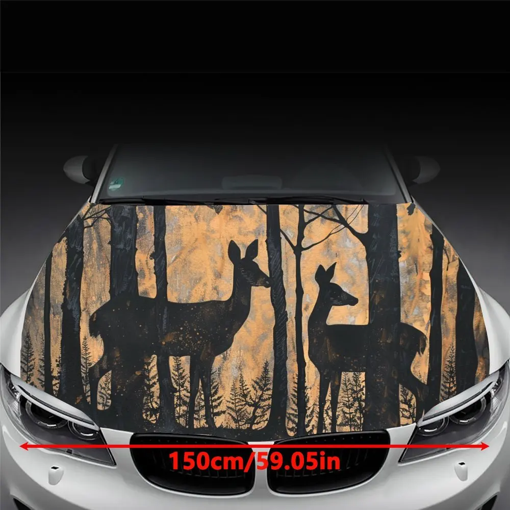 Cute Twilight Deer Forest Print Car Hood Wrap Color Vinyl Sticker Truck Graphic Bonnet Auto Accessories Decoration Decal Gift