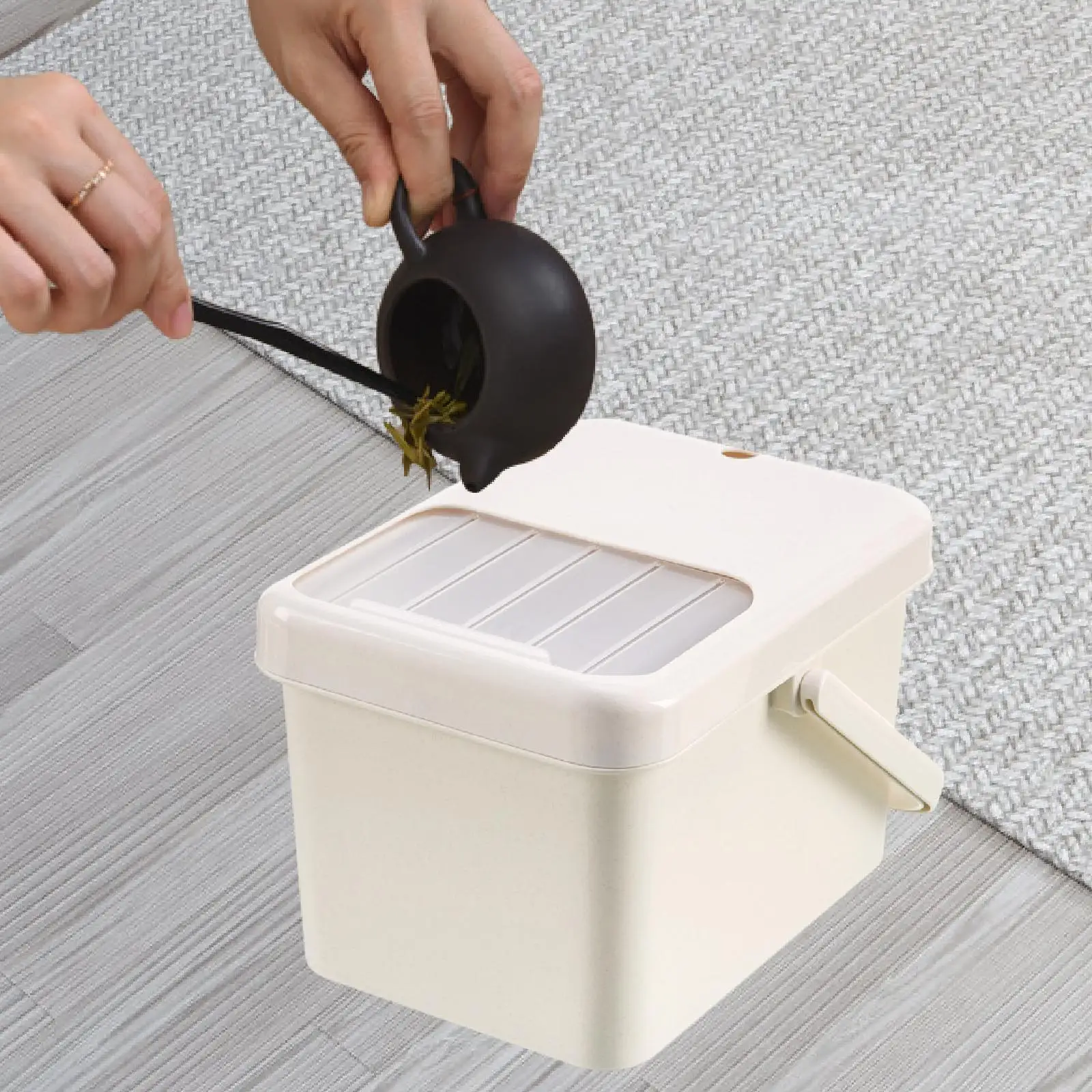 

Tea Residue Filter Bucket Efficient Drainage Home Office Dustbin Portable with Lid Handle for Tea Rooms