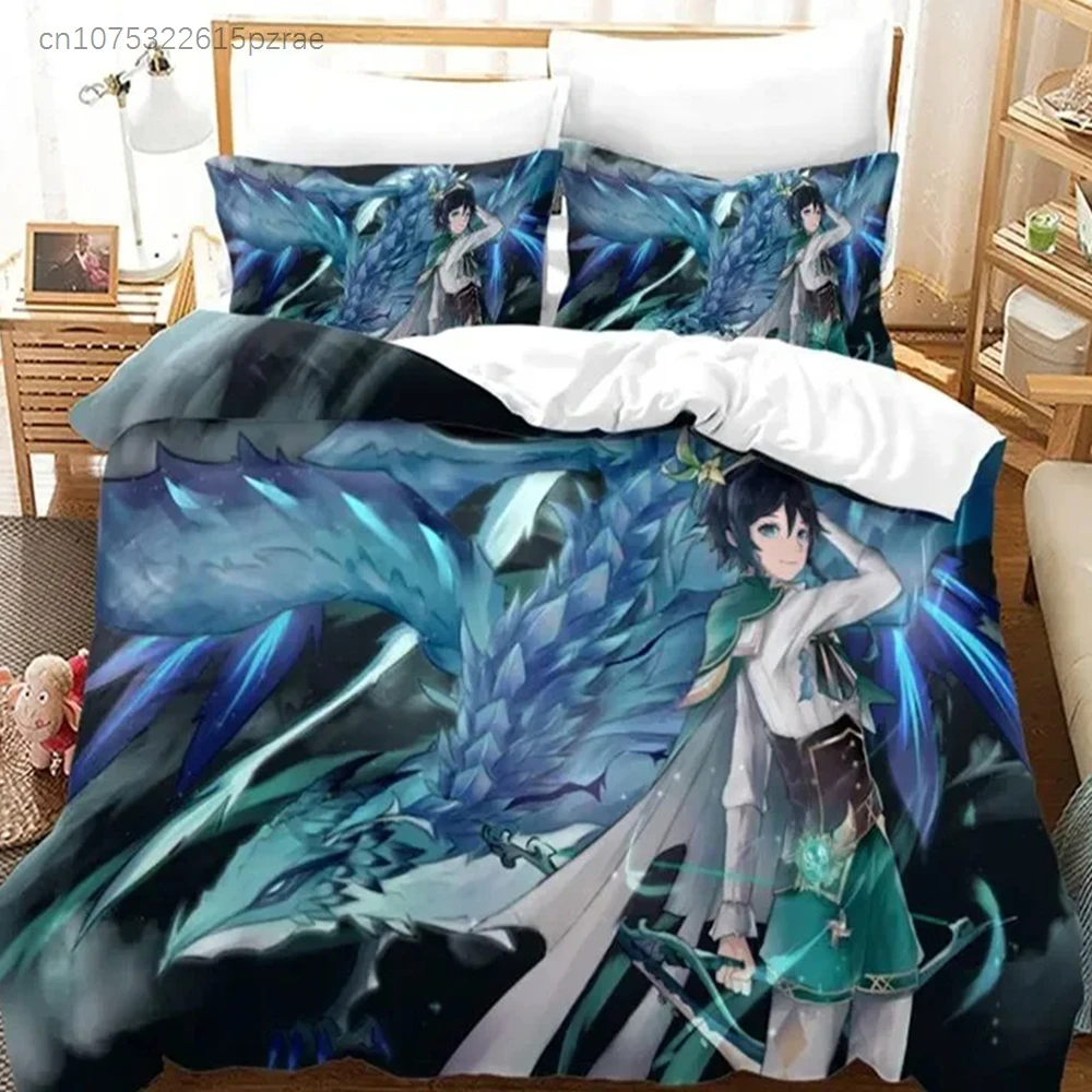 Anime Genshin Impact Paimon Bedding Set 3D Printed Suitable For Bedroom Duvet Cover Set With Pillowcases Kids Home Textile
