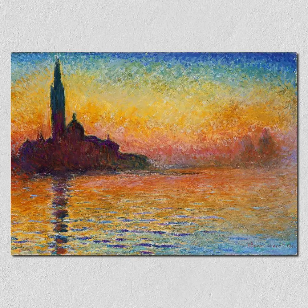 

Claude Monet Oil Painting Landscape San Giorgio Maggiore at Dusk Handmade Canvas Wall Art Beautiful Artwork for Bathroom Decor