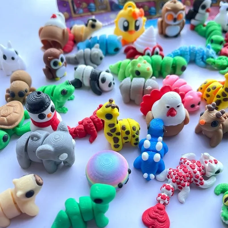 50-piece Mini Random 3D Printed Animal Figurine Set, Flexible and Movable  , Surprise 3D Printed Cute Animal Desktop Decoration,