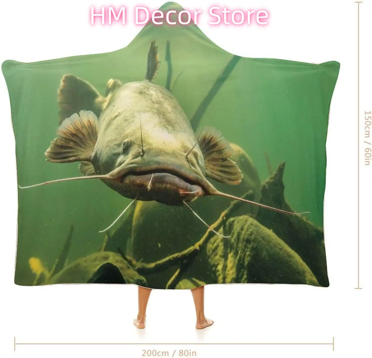 Underwater Catfish Print Cloak Hooded Blanket Ultra-Soft, Warm, And Stylish Wearable Blanket for All Ages