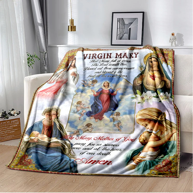 Our Lady of Guadalupe Blanket Lightweight Warm Mary Throw Blanket Soft Sofa Cover Religion Blankets for Bedroom Couch