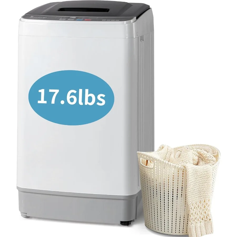 

Full Automatic Washing Machine 17.6Lbs Top Load Portable Washer with Drain Pump 10 Wash Programs 8 Water 2 in 1 Washer and Drye
