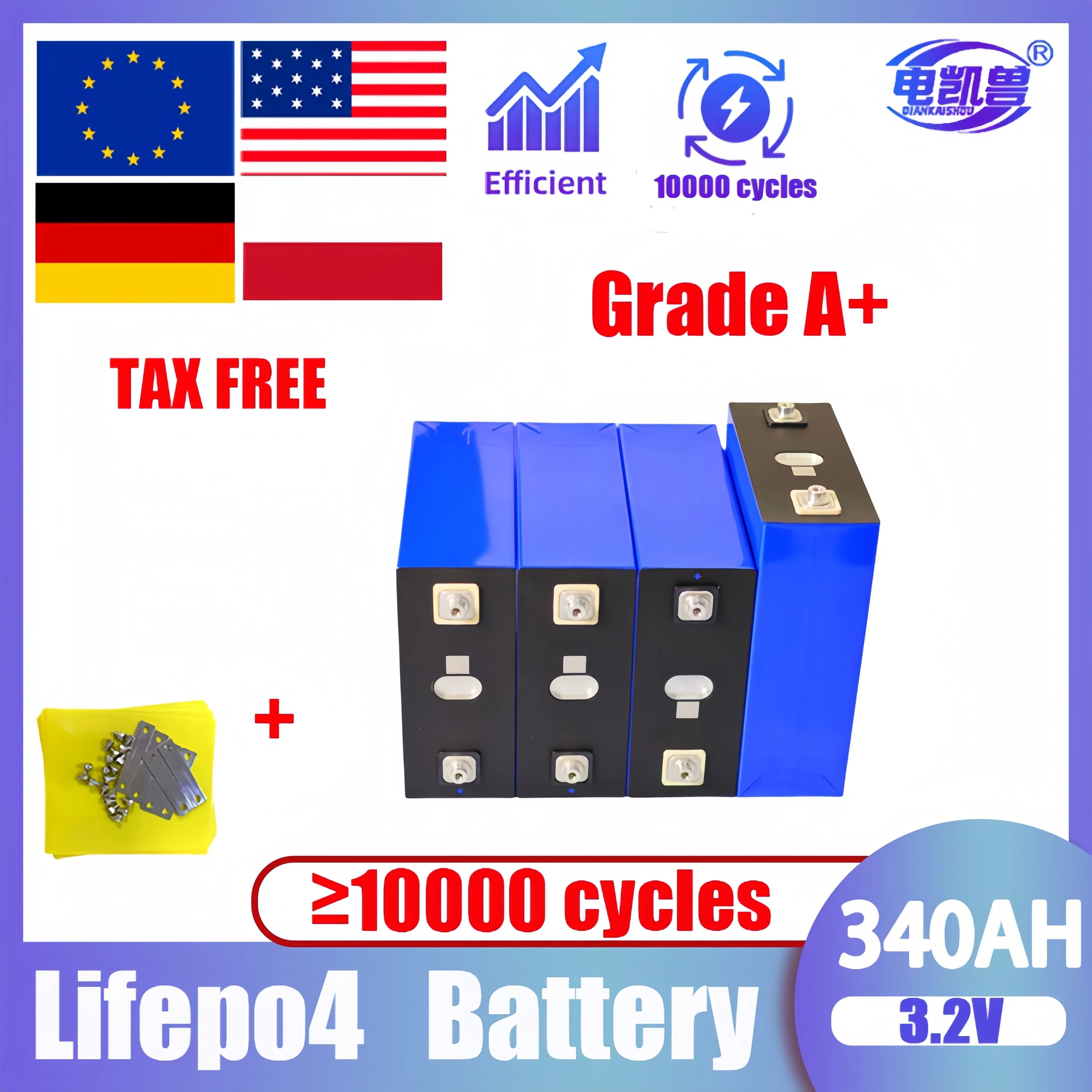 

Класс A 3,2 В 340 Ач 320 Ач Lifepo4 Аккумуляторная батарея 8000 циклов DIY 12 В 24 В 48 В RV EV Лодка Гольф Солнечная энергия Кемпинг беспошлинная торговля