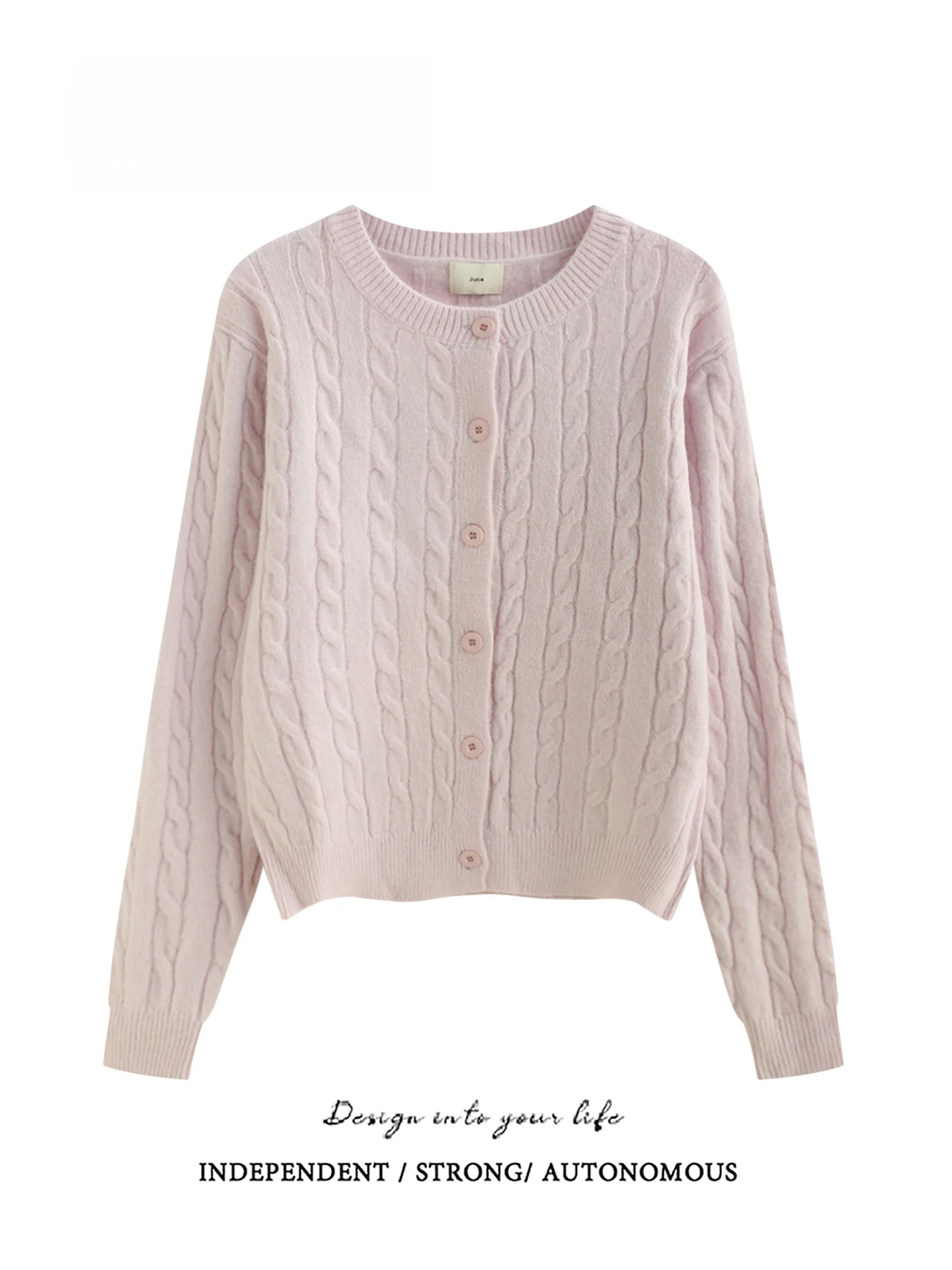 

Autumn Winter Short Knitted Sweater round Neck Twist Girl's Style Korean Retro Coat Open Cardigan Warmth Regular Sleeve Long