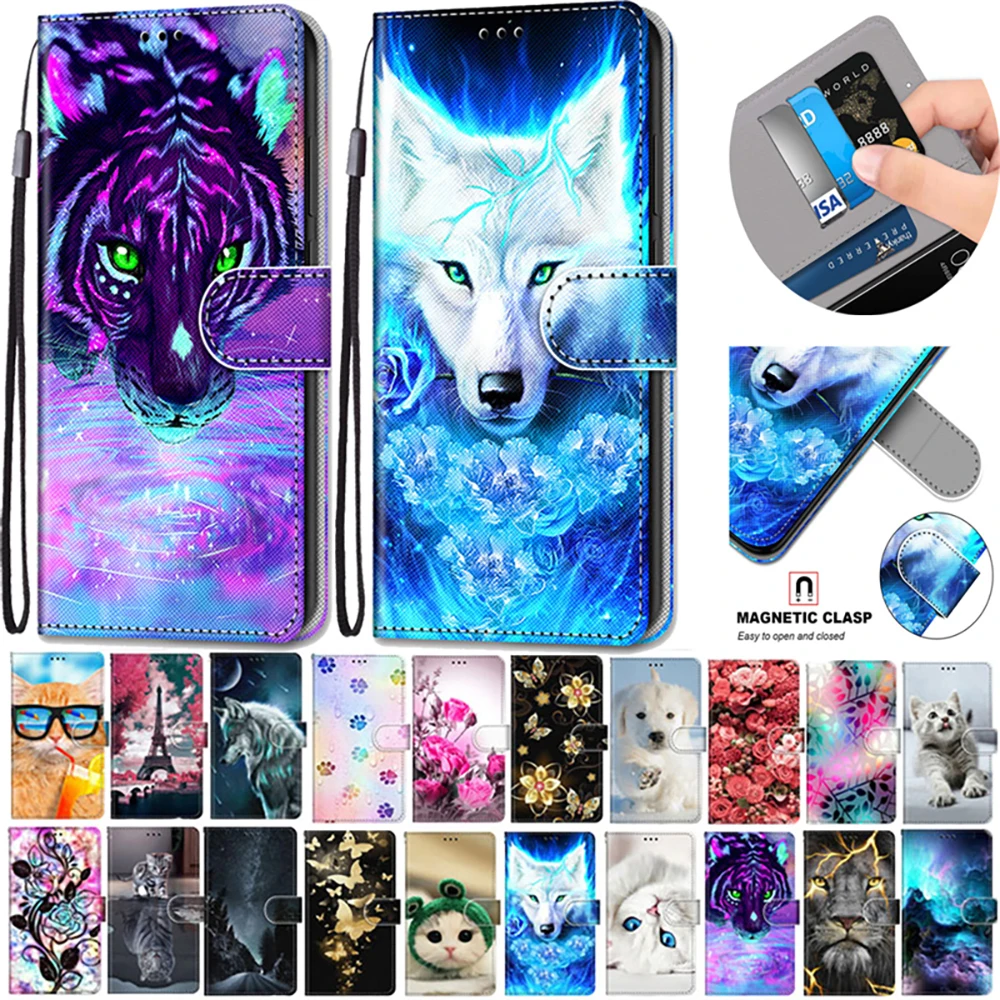 For Asus Zenfone10 2023 Luxury 3D Emboss Animal Leather Book Coque for Asus Zenfone 9 Wallet Case Zenfone 8 ZS590KS Flip Cover