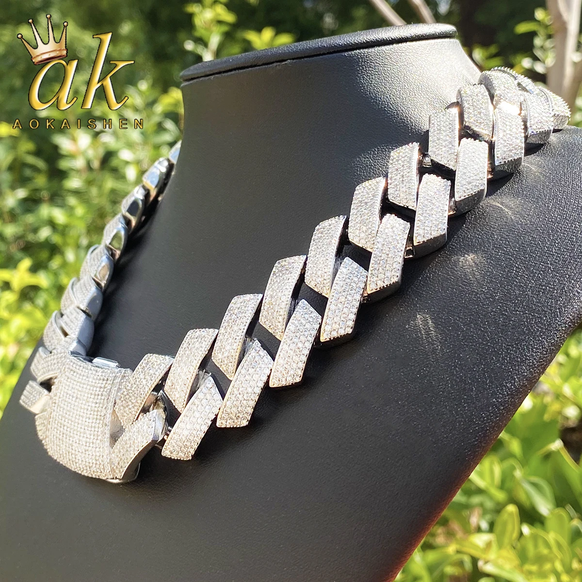Aokaishen Men Hip Hop Necklace Choker 20mm 4Row Miami Cuban Chain Iced Out Zirconia Link Fashion Rock Rapper Jewerly