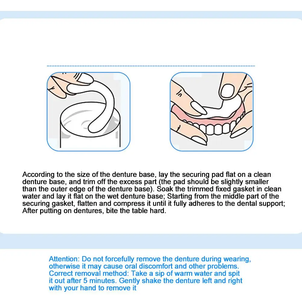 Denture Adhesive Cushion 30 Pads / Pack Lower Natural Strong Pads Hold Strip Cushions Comfort All Soft Comfort Strong Hold V2C9