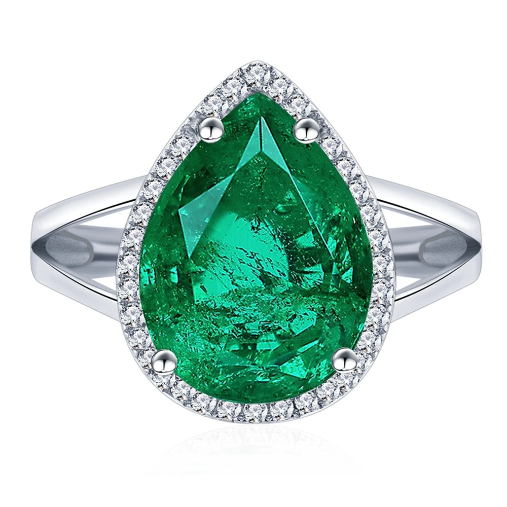 Vinregem 10*14 MM 4.2 CT Pear Cut Paraiba Tourmaline Emerald Gemstone Vintage Ring 100% 925 Sterling Silver Party Fine Jewelry