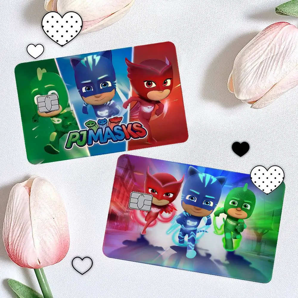Cartoon PJ M-Masks 4Pcs/Set Holographic Laser Credit Card Stickers Iridescent Waterproo Fits All Standard Bank Cards