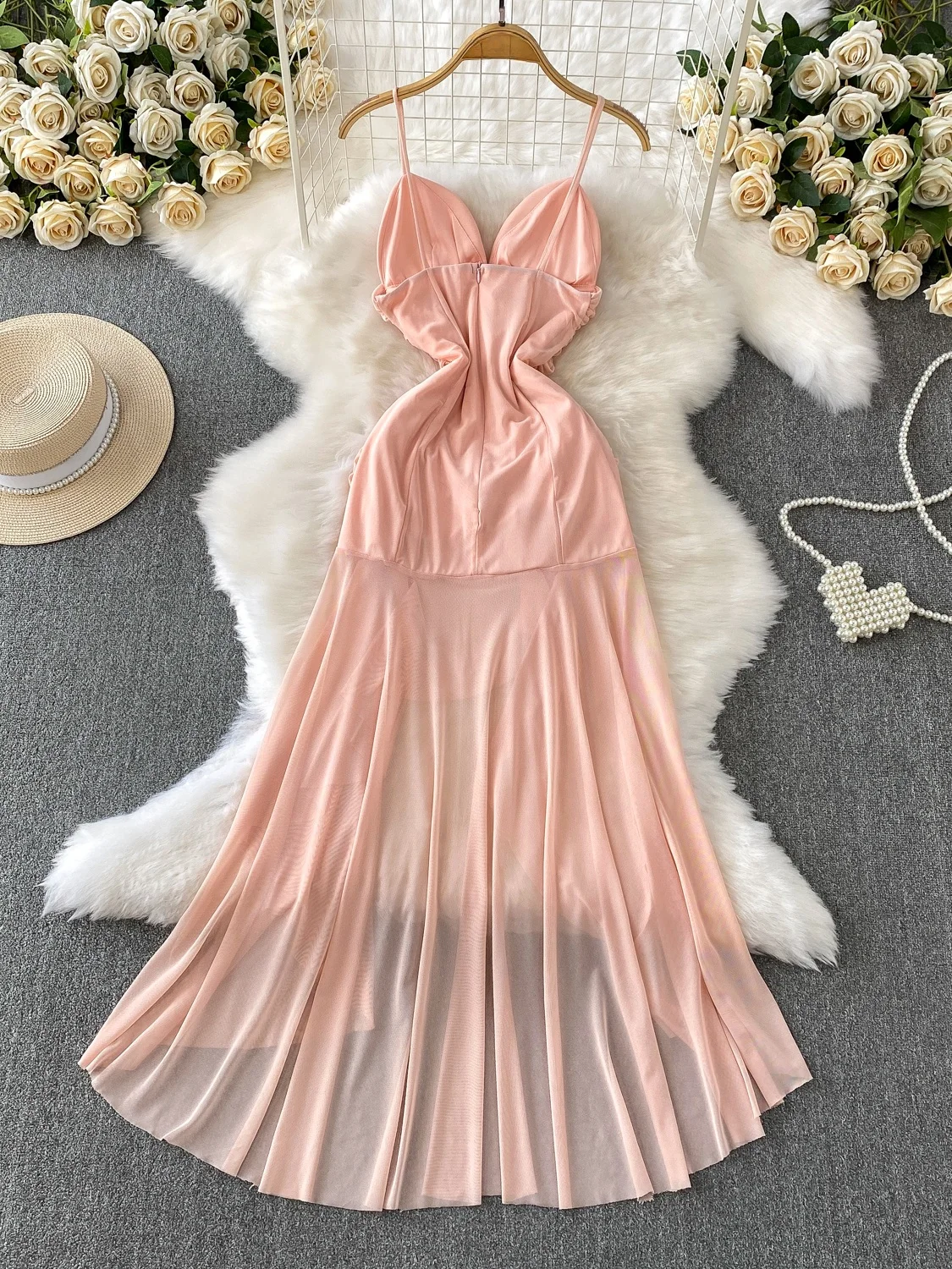 Ele Wind V-ne Band Dr Vrouwen Zomer Geplooide Me Afslanken Asymmetrische Lange Dr Koreaanse Sle Hoge Taille A-lijn Rok