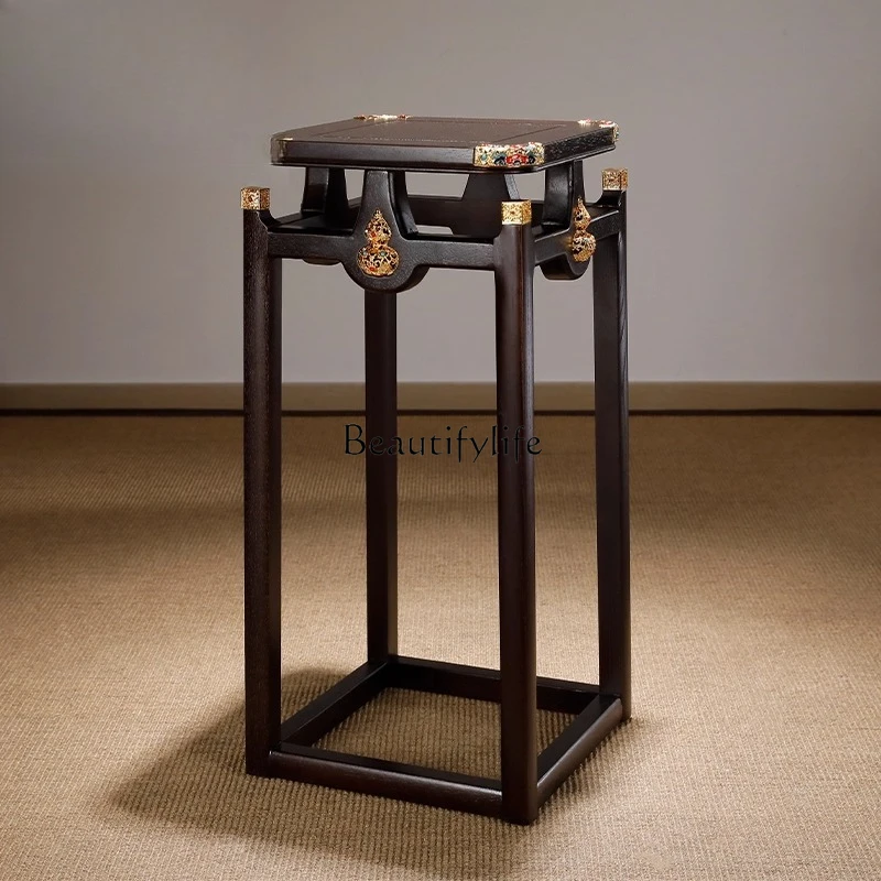 

New Chinese retro solid wood flower shelf, high-end living room, balcony flower table