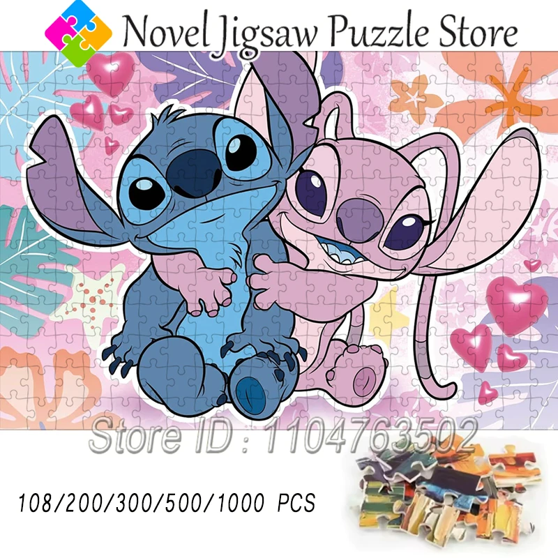 

Lilo & Stitch Jigsaw Puzzle Disney Characters Angel 108/200/300/500/1000 Pieces Cartoon Puzzles Adult Romantic Handmade Toys