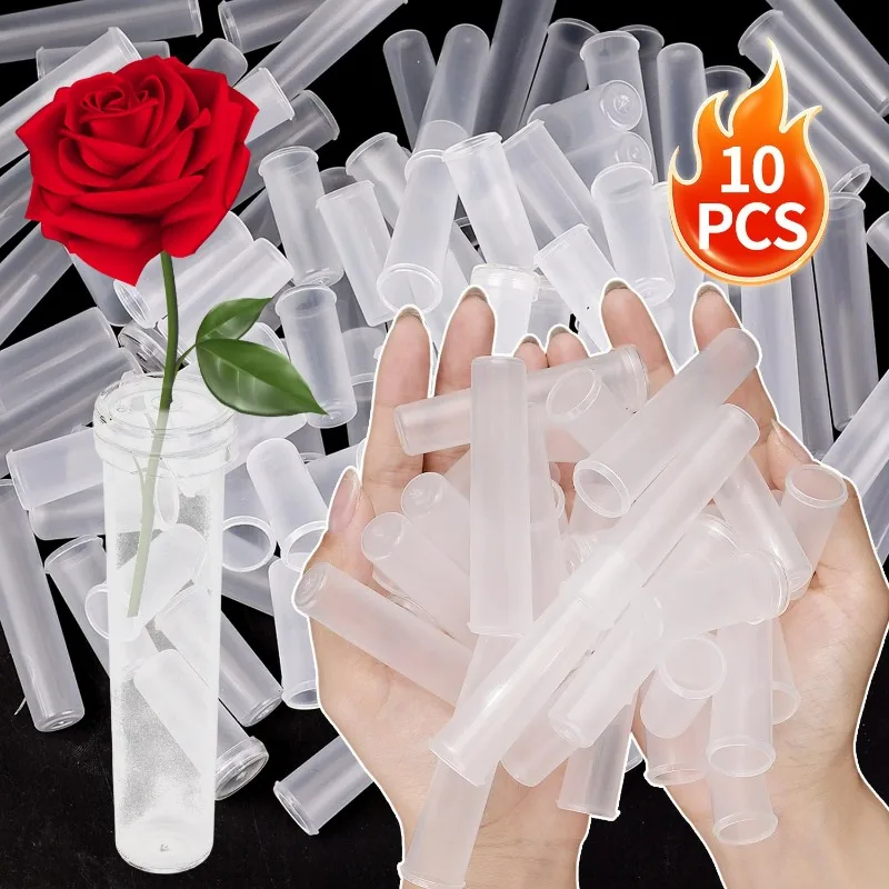 10 Pack Cut Flower Water Tubes with Caps Transparent Plastic Single Stem Hydration Vials for Flowers Bouquet Delivery Leak Proof view 2