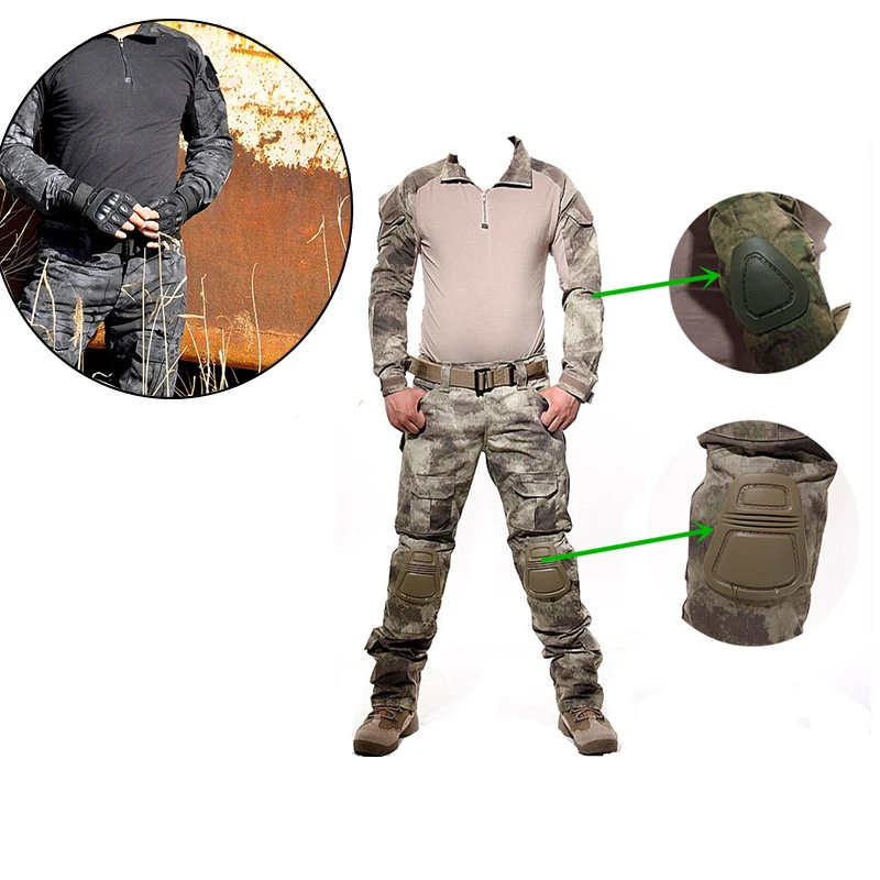 Uniform Airsoft Suit Shirt Pants Multicam Chasse Uniform Male Hunting Uniform With Knee Pads Hunting Apparel & Accessories