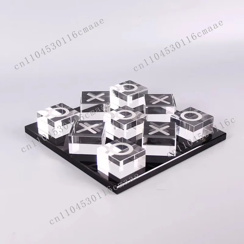 Luxury Transparent Crystal Tic Tac Toe Game Set with Clear XO Blocks for Coffee Table and Home Decor Display