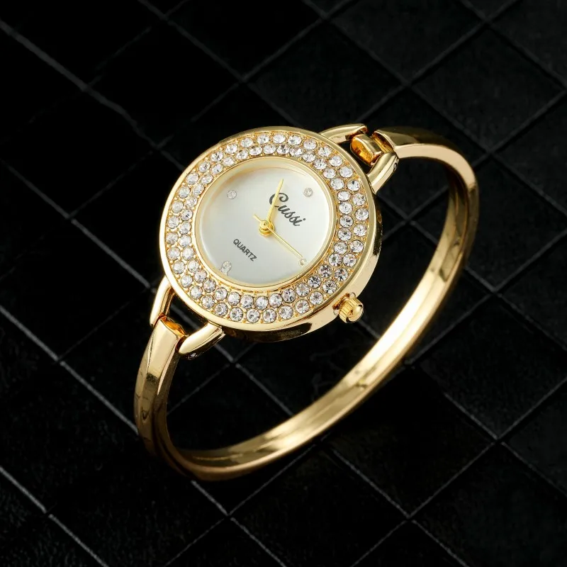 Luxury Gold Round Dial Fashion Rhinestone Round Quartz Bracelet Watch Elegant Women's Watch Clock Saati Relojes