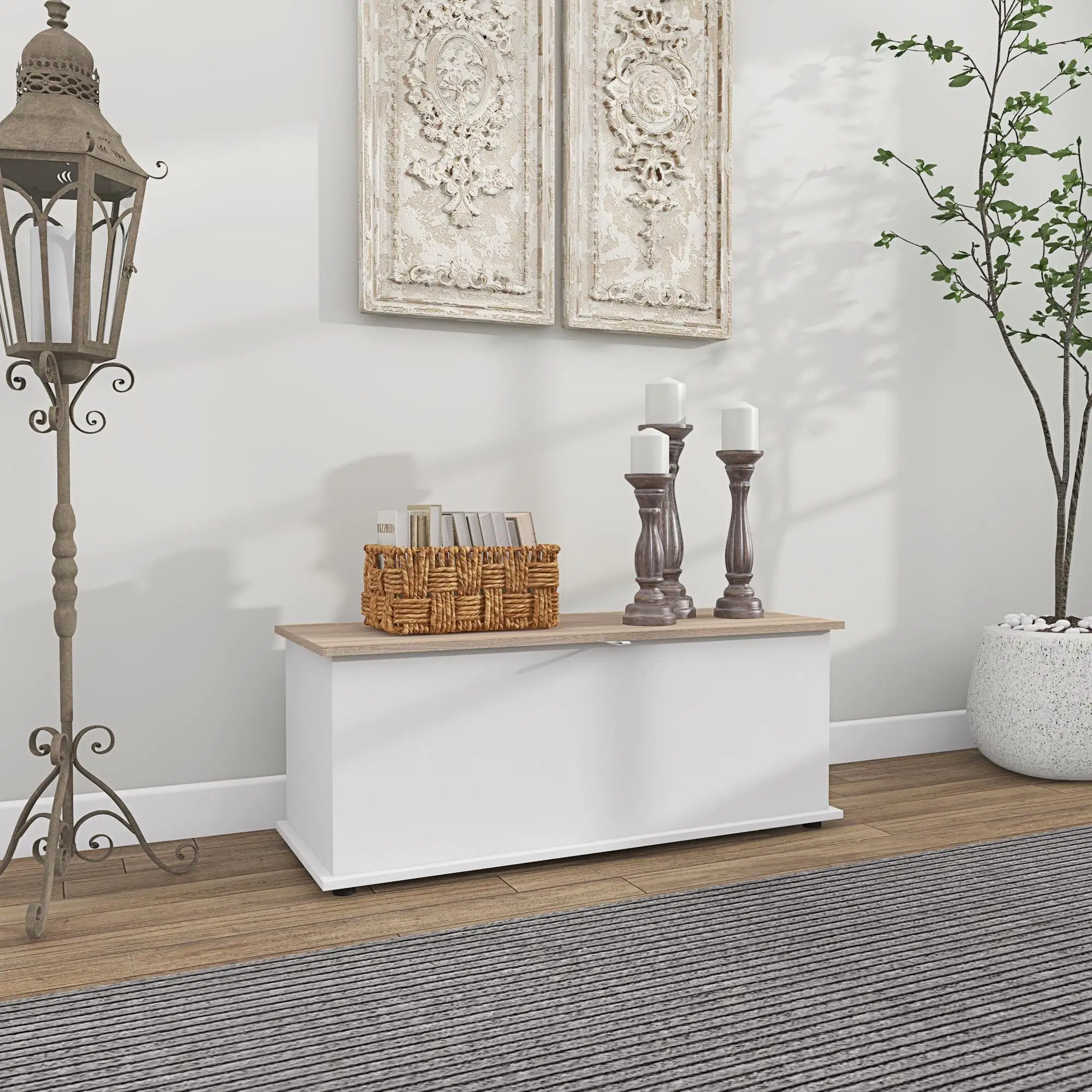 Boîte de rangement 100x40x40 cm avec plateau, blanc naturel, mélamine, Max. charge utile 120 kg
