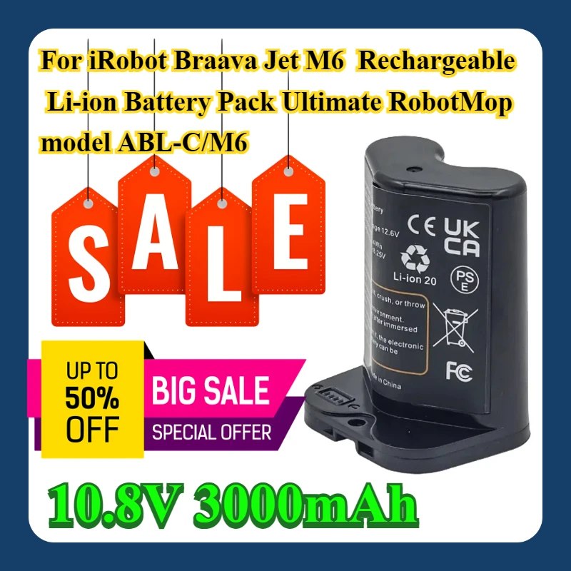 

For iRobot Braava Jet M6 10.8V 3000mAh Rechargeable Li-ion Battery Pack Ultimate Robot Mop model ABL-C/M6