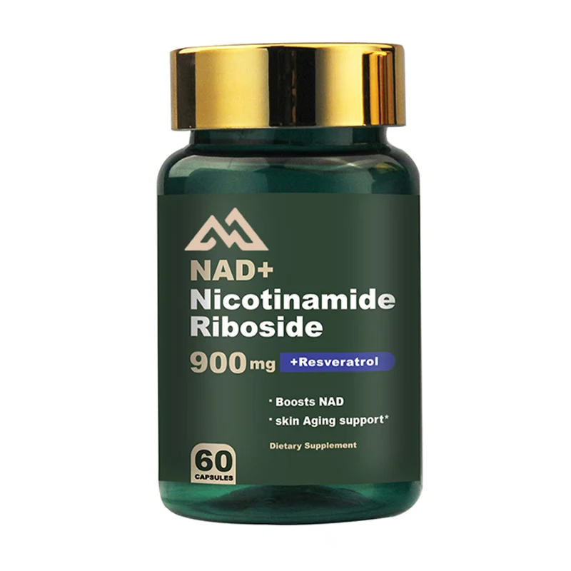 Liposomal nicotinamide nucleoside NAD+resveratrol containing supplement capsules support cellular health, healthy aging